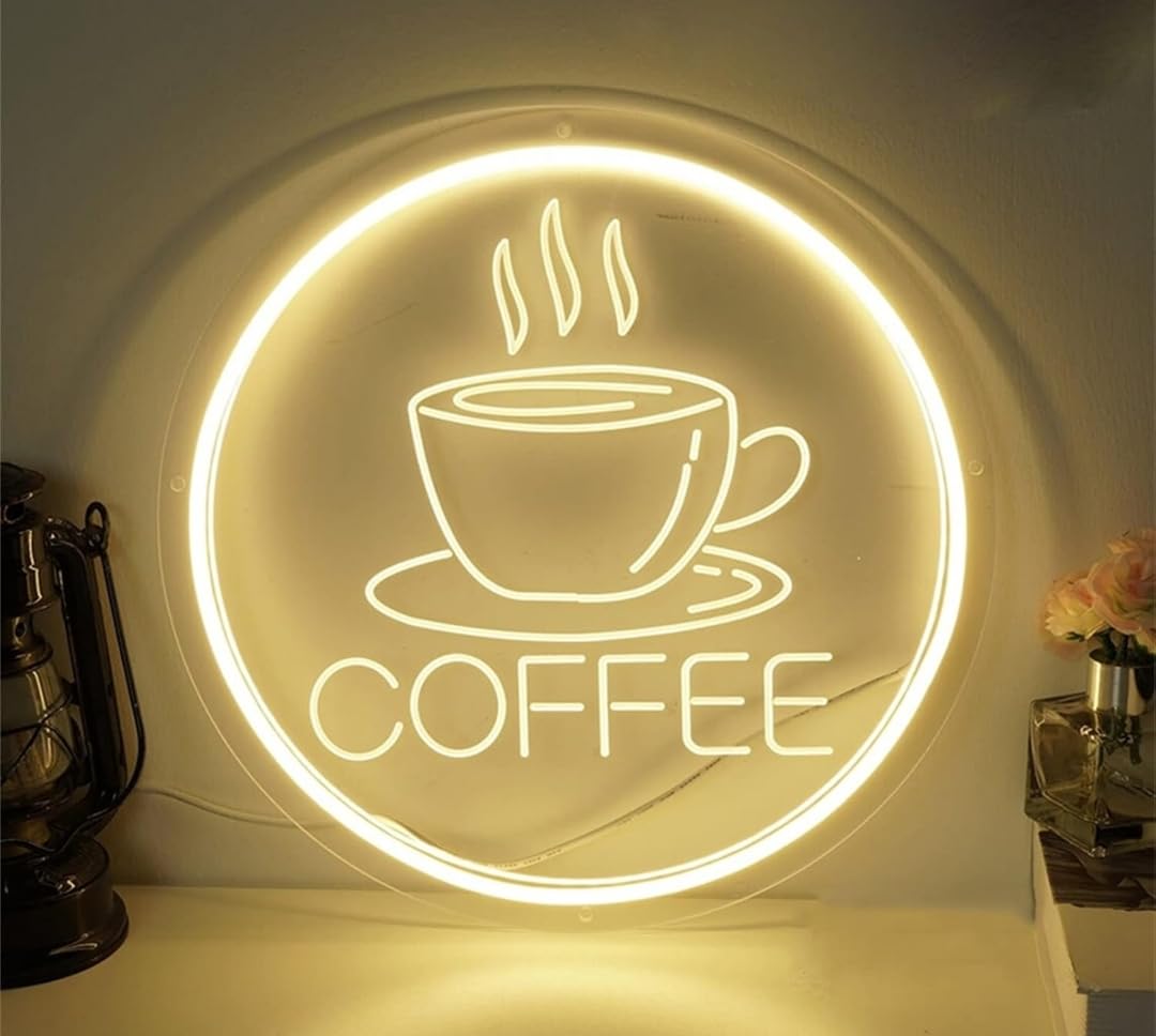 QQY Signo de neón, Letrero de neón de café, letrero de neón acrílico para decoración de paredes, Decoración de negocios, restaurantes y bares (Blanco)