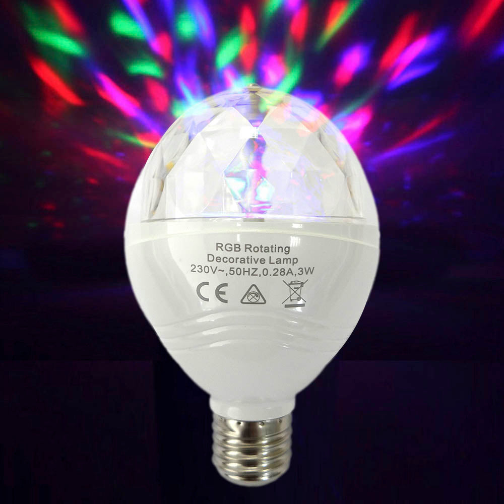 BOMBILLA DISCOTECA LED RGB E27 3W MULTICOLOR CON ROTACION 360° Ø8x13cm EDM