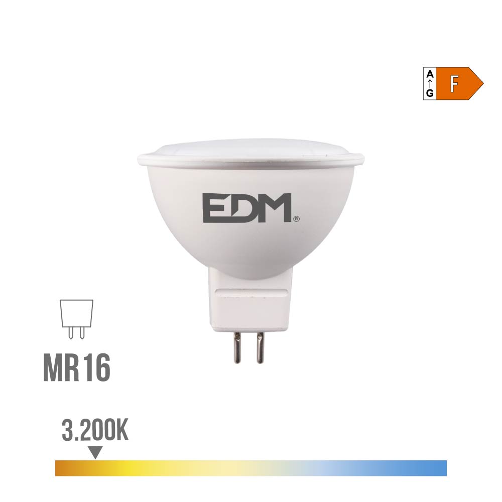 BOMBILLA DICROICA LED MR16 8 W 780 lm 3200 k LUZ CÁLIDA 120° Ø5 x 5 cm