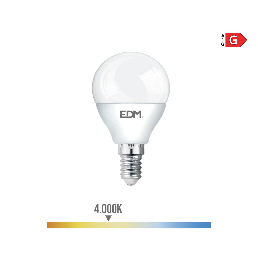 BOMBILLA ESFERICA LED E14 5 w 400 lm 4000 k LUZ DIA Ø4,5 x 8 cm