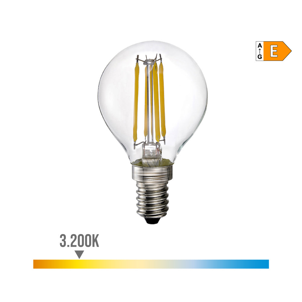 BOMBILLA ESFERICA CON FILAMENTO DE LED E14 4 W 500 lm 3200 K LUZ CALIDA Ø4,5 x 7,8 cm