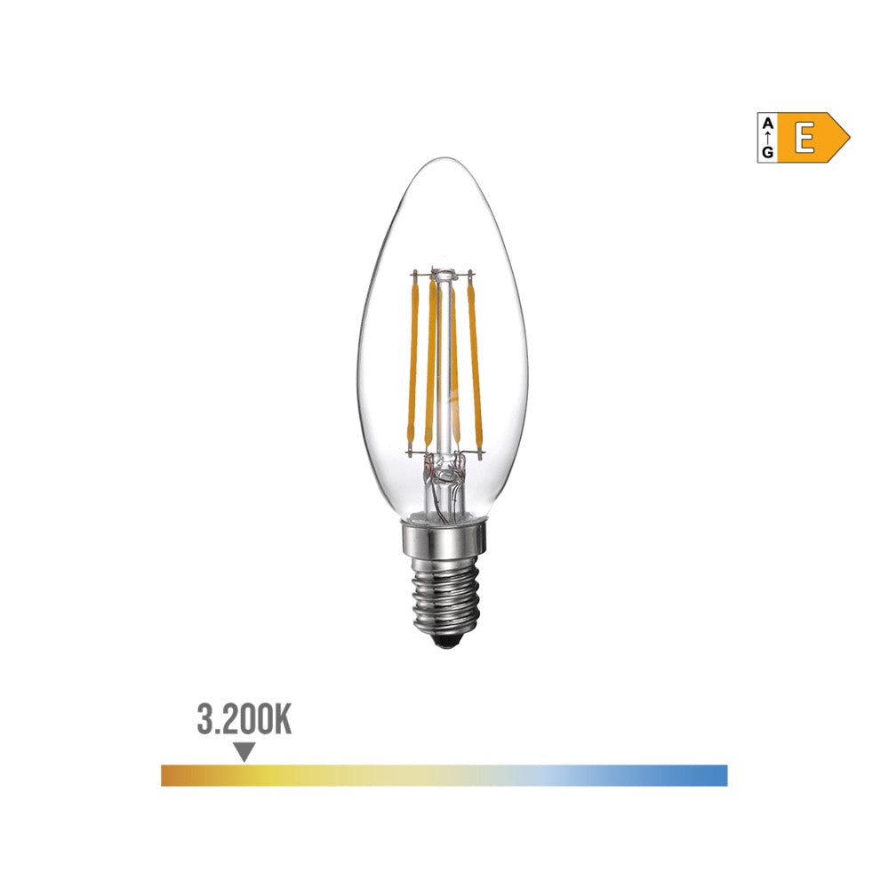 BOMBILLA DE VELA CON FILAMENTO DE LED E14 4 W 500 lm 3200 K LUZ CALIDA Ø3,5 x 9,8 cm