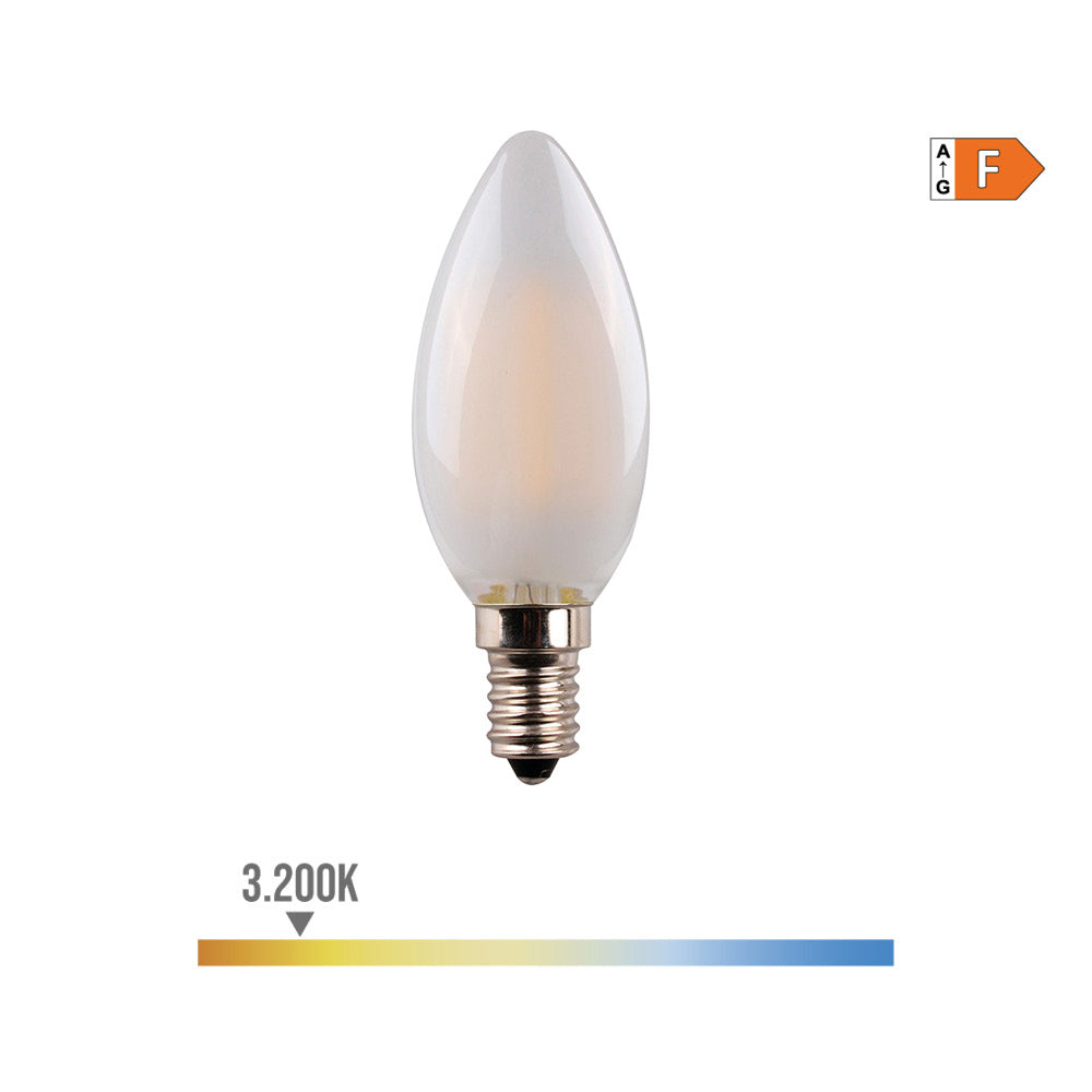 BOMBILLA DE VELA CON FILAMENTO DE LED, CRISTAL MATE E14 4,5 W 470 lm 3200 K LUZ CALIDA Ø3,5 x 9,8 cm