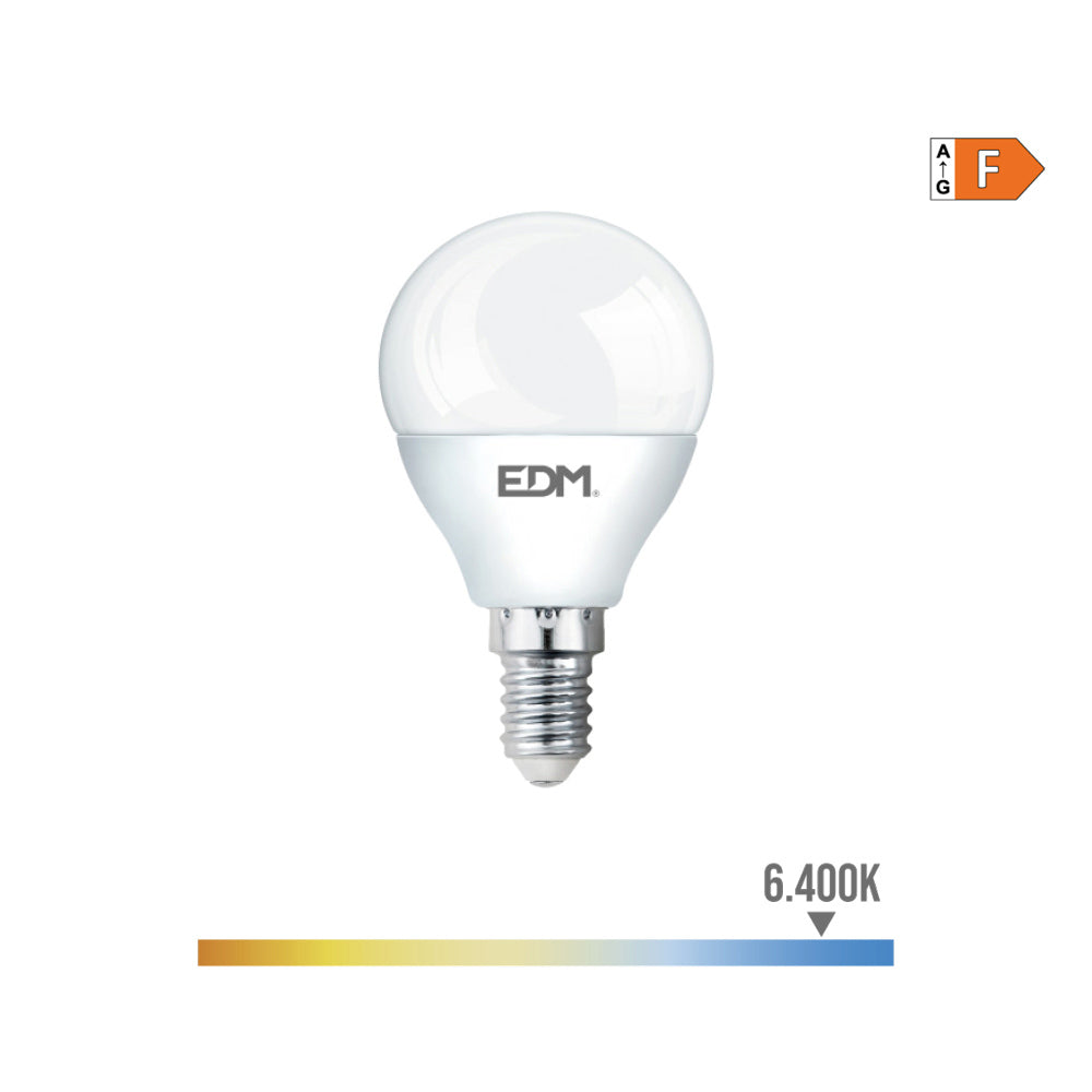 BOMBILLA ESFERICA LED E14 7 w 600 lm 6400 k LUZ FRIA Ø4,5 x 8 cm