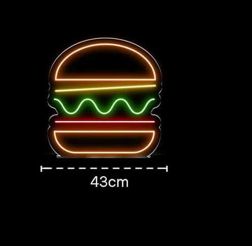 Carteles Luz de Neon Señales Iluminación Ambiente Interior Bebidas Cerveza Vaso de Café Taza de Té para Decoración Bar Restaurante Club Nocturno Ambiente (Personalizable Hamburguesa Simple, 55 CM)