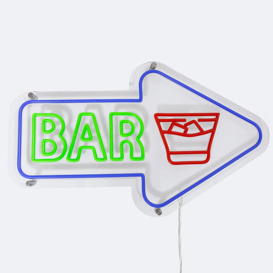 Letrero Neón LED 'BAR' Flecha y Vaso Multicolor | soloNEON