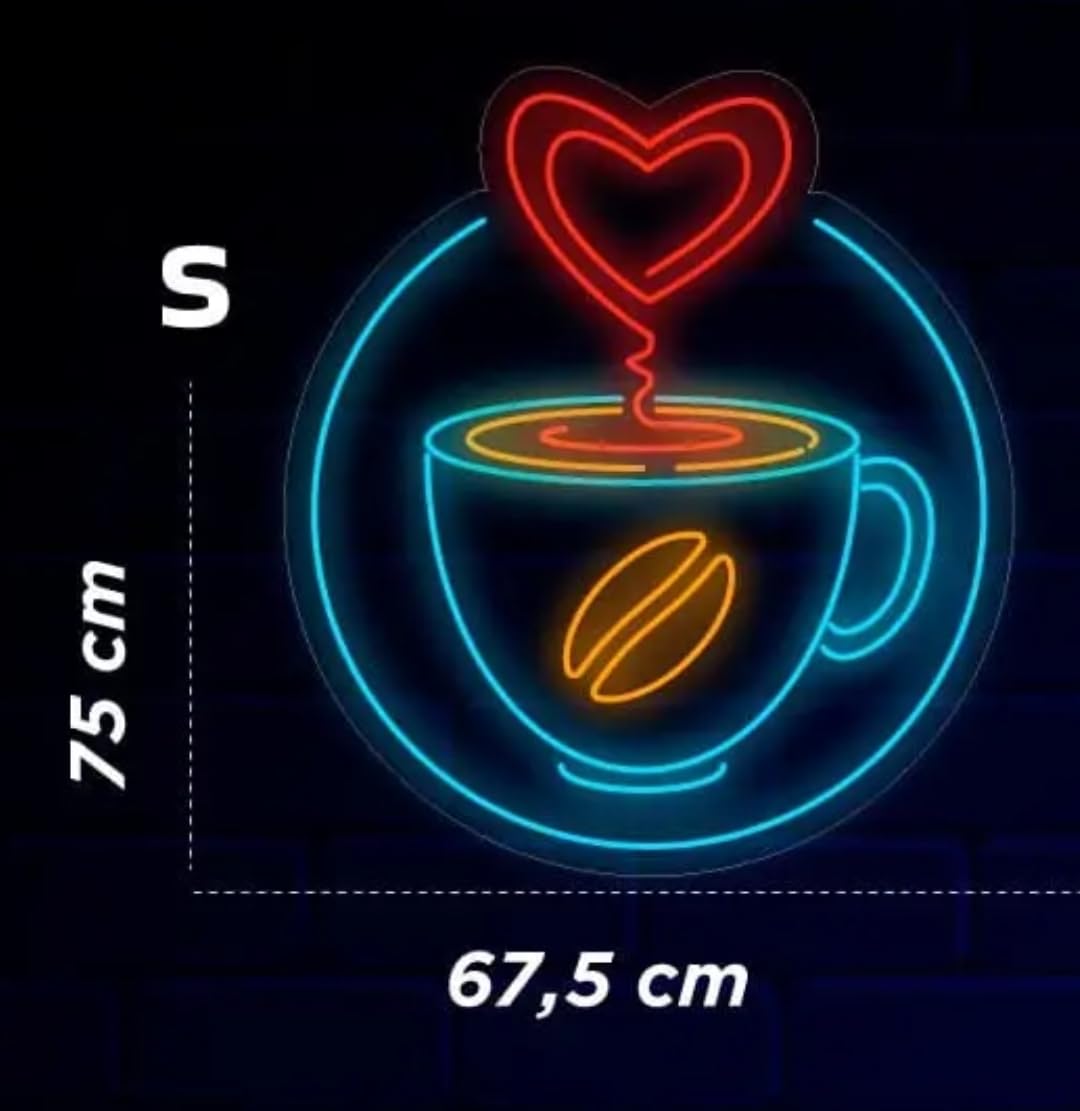 Letrero Luminoso LED de Neón, Taza de Café con Corazón, Decoración de Pared, Luz Azul y Roja
