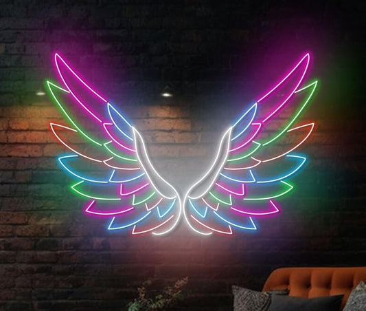 Letrero LED de Pared en Forma de Alas, Luz Neón Multicolor, Decoración Iluminada. MEDIDAS 65X70CM ALIMENTACION 12V