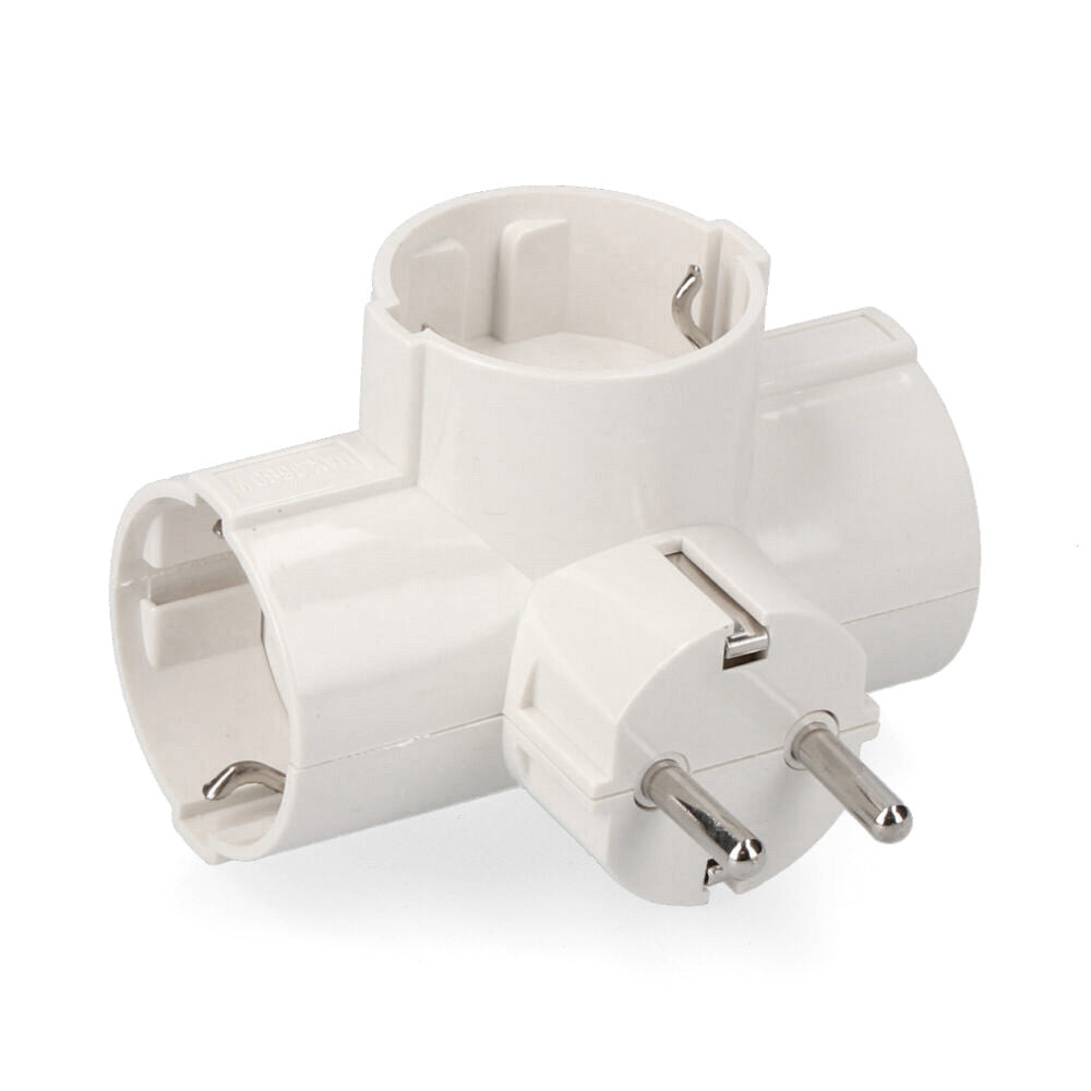 CLAVIJA TRIPLE 2P+T, 16A 250V~ ENTRADA LATERAL, BLANCO (RETRACTILADO)