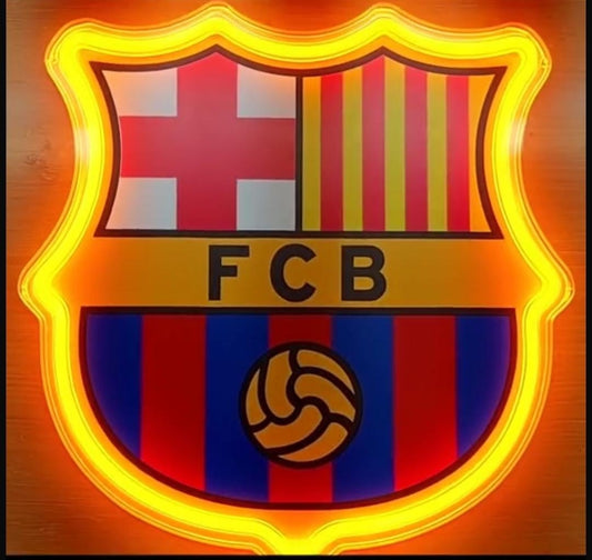 1 escudo Barcelona club de fútbol con Pantalla metacrilato y vinilo con neón LED de Bar Deportivo, de la liga de futbol, Ambiente de Pub