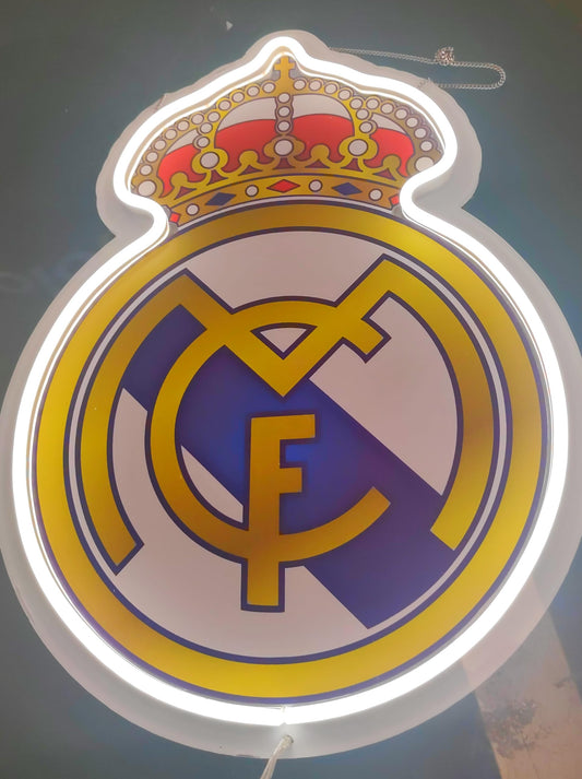 SOLOLED Lámpara LED Decorativa R. Madrid metacrilato y vinilo color Iluminadocon neón con Corona, Diseño Club medidas 40x30 cm vinilo metacrilato neon led liga futbol