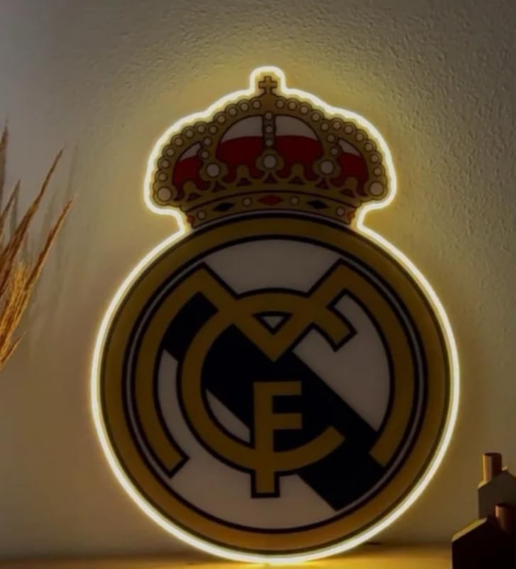 SOLOLED Lámpara LED Decorativa Madrid, Club, Iluminación con Corona Real fútbol neon led,metacrilato,vinilo 40x30 cm medidas