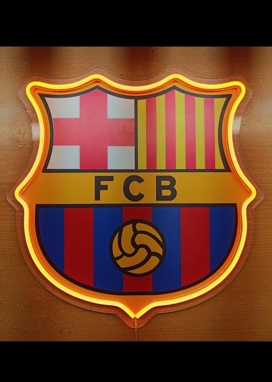 SOLOLED Lámpara Escudo neón LED Decorativa Barcelona, FCB, Iluminación Neón Bicolor, para Aficionados del Fútbol medidas 32x30 cm,neon led,vinilo,metacrilato liga de futbol