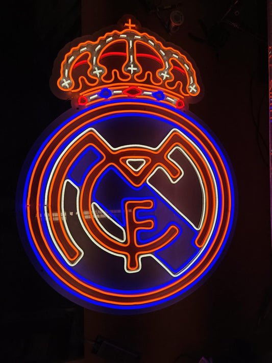 Lámpara de Neón regalo Madrid, escudo metacrilato y neón led Iluminación LED en Azul, Naranja y Blanco,fmedidas 75x100cm