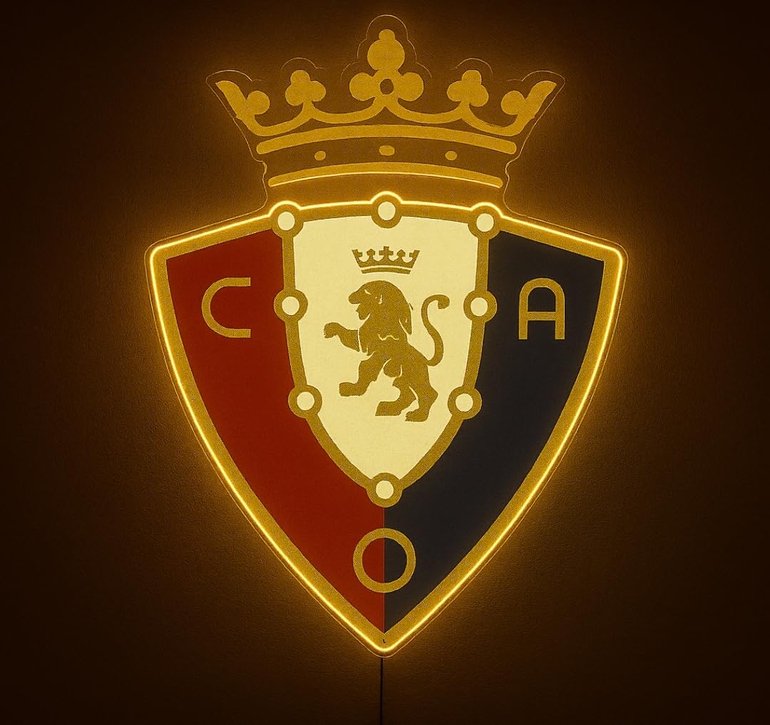 SOLOLED Lámpara escudo de LED neón flex Osasuna metacrilato vinilo regalo de Pared con Escudo Heráldico y Corona, Diseño Medieval Iluminado, Rojo y Dorado