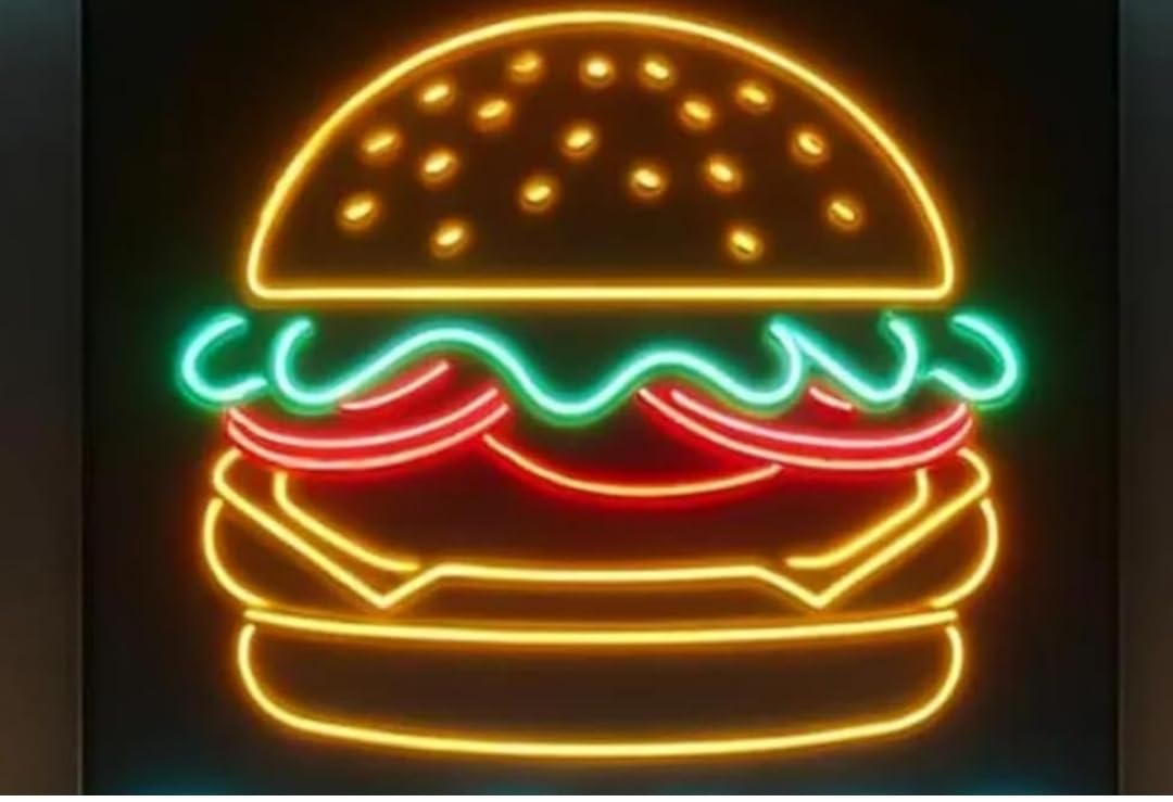 Letrero Luminoso de Neón LED, Diseño de Hamburguesa, Multicolor, Decoración para Restaurante