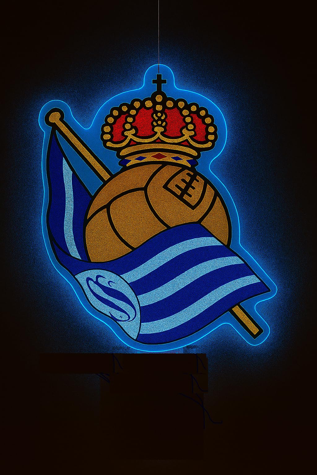 Genérico Lámpara LED neon y vinilo Decorativa regalo Real Sociedad, Escudo del Club de futbol ligs Iluminado, Luz Azul y Dorada