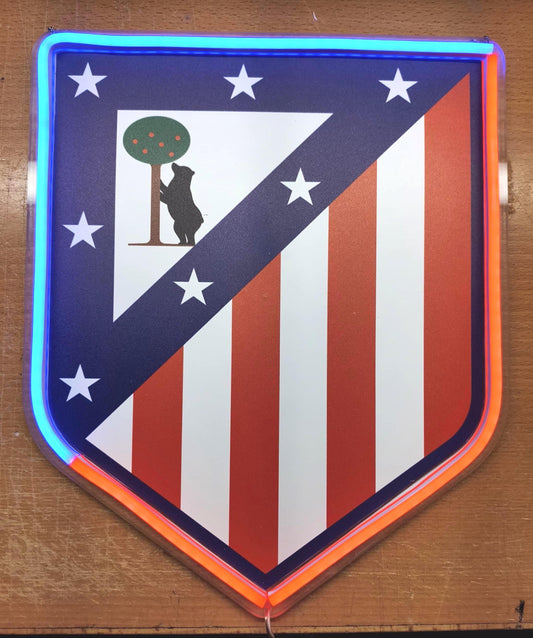 cartel escudo de neón led flex metacrilato y vinilo del Atlántico de Madrid de la liga de fútbol,regalo, para pared de un bar