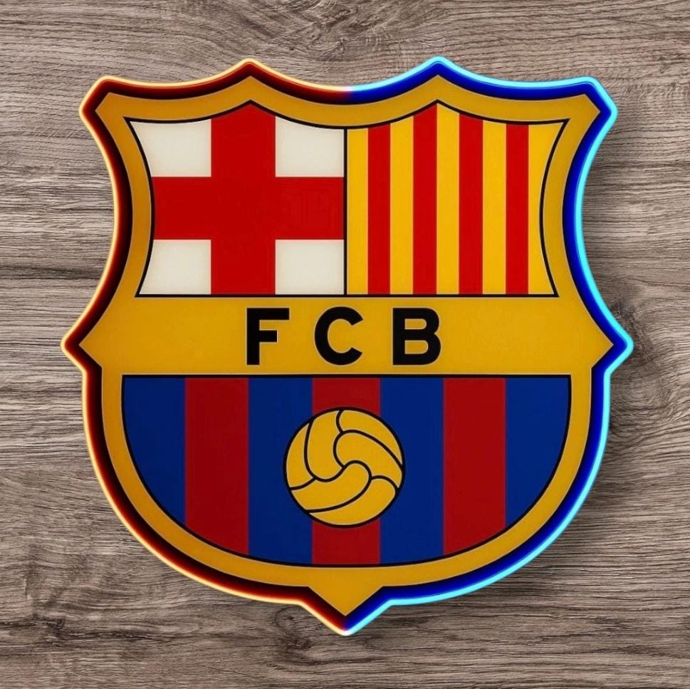 16 escudos Pantalla metacrilato y vinilo con neón LED de Bar Deportivo, Logo Iluminado de la lga de futbol, elige un escudo con el número
