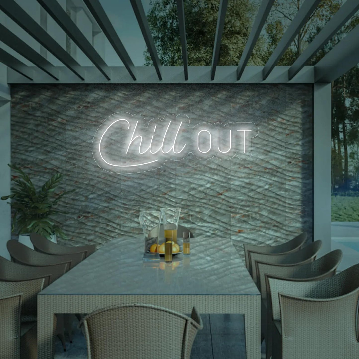 Letrero LED Neón 'Chill Out', 60 x 22,2 cm, 11 Colores Disponibles, Luz Decorativa para Pared