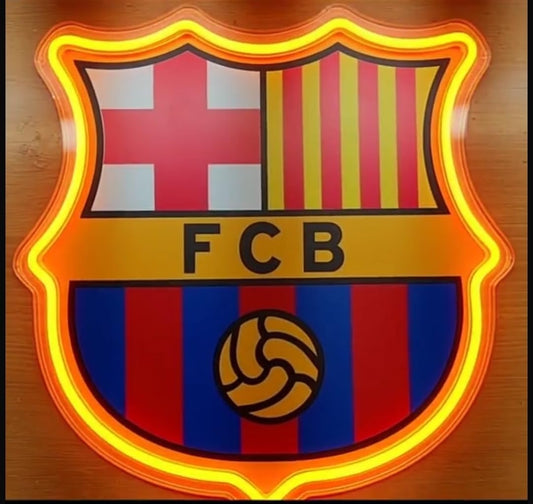 Cartel neón led regalo Barcelona escudos Decoración de Fútbol, Metacrilato,neón,vinilo, liga de fútbol Medidas 35x30cm solo incluido el escudo