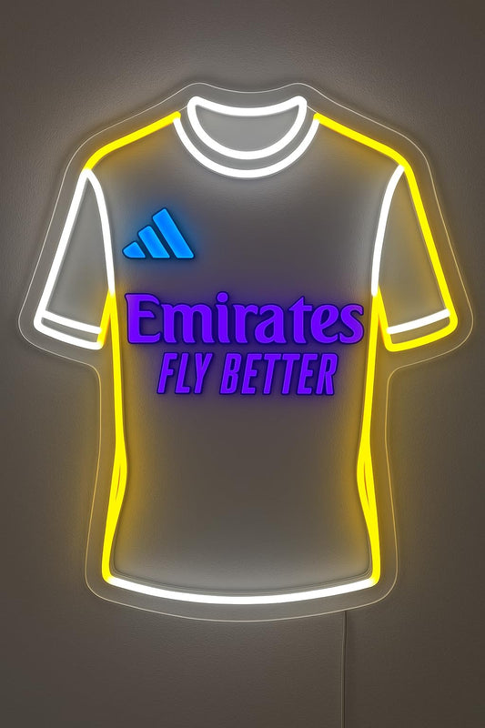 Lámpara Decorativa de Pared, Diseño de Camiseta de Fútbol, Luz Neón Blanca y Amarilla