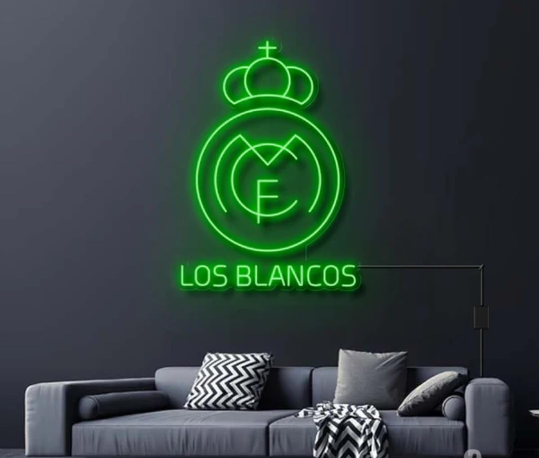 Letrero LED Neón Personalizado (Nombre no incluido) escudo, Iluminación Interior, Diseño escudo R.Madrid.