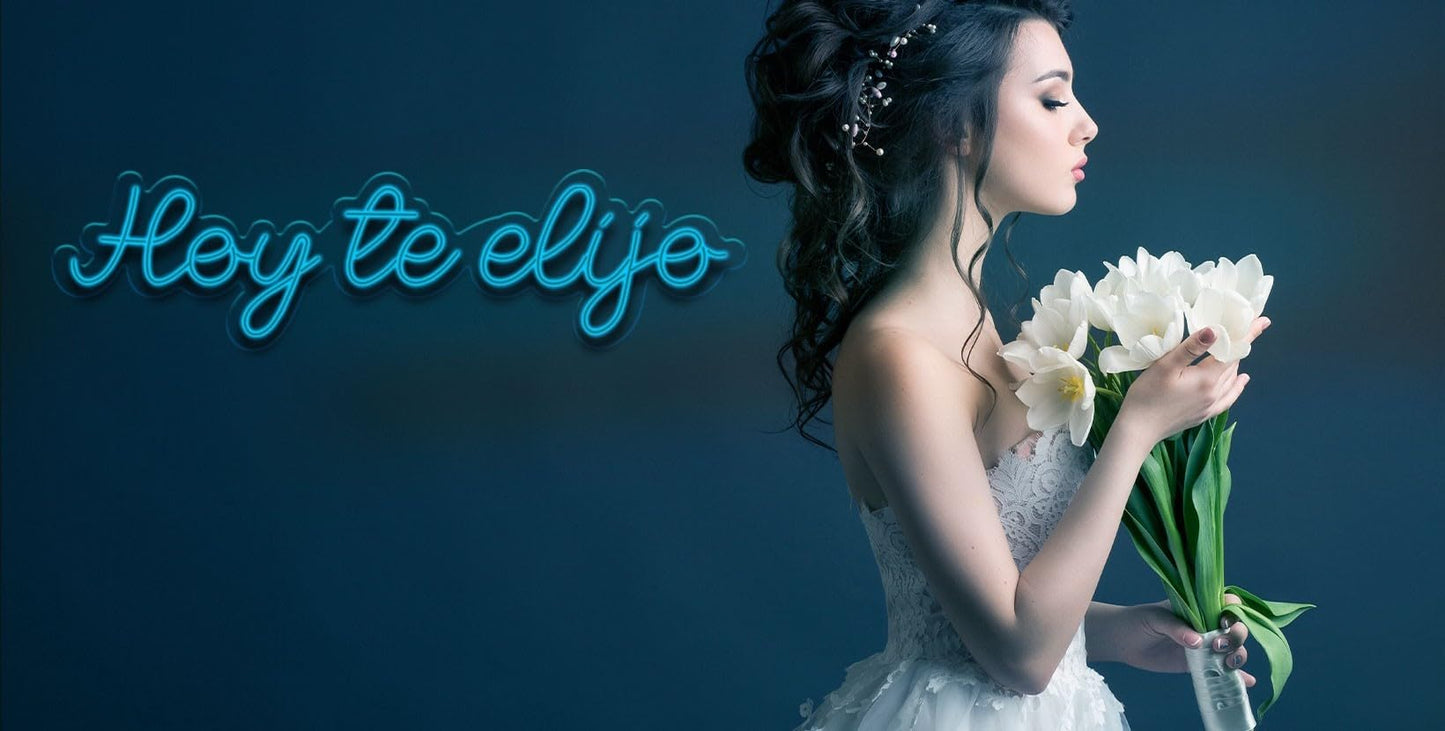 Letrero de Neón LED 'Hoy te elijo', 112 x 29 cm, Decoración para Eventos, Blanco