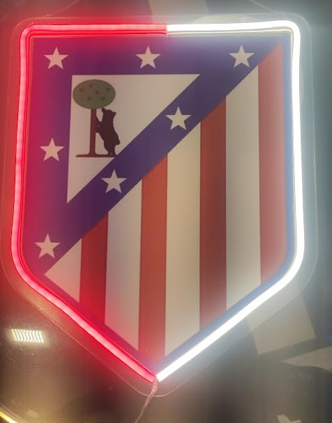 Regalos Atlético Neon Cualquier Equipo Futbol Real - metacrilato y Neón Personalizado Adorno de pared Niños Adultos led letras decorativas habitacion letrero (AT.MADRID) 38x28 cm medidas
