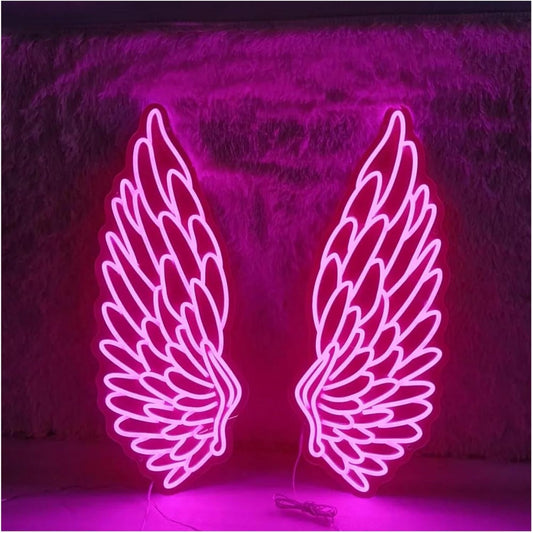 SOLOLED Lámpara LED de Pared con Diseño de Alas de Ángel, Luz Neón Rosa, Decoración Iluminada