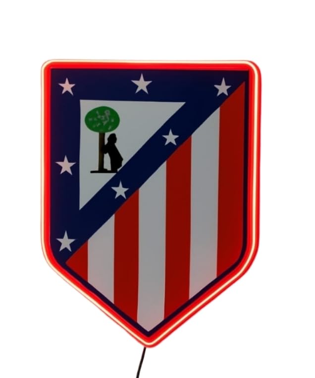 Escudo del Atlético, Insignia Deportiva en Relieve con neón led y césped artificial no incluido