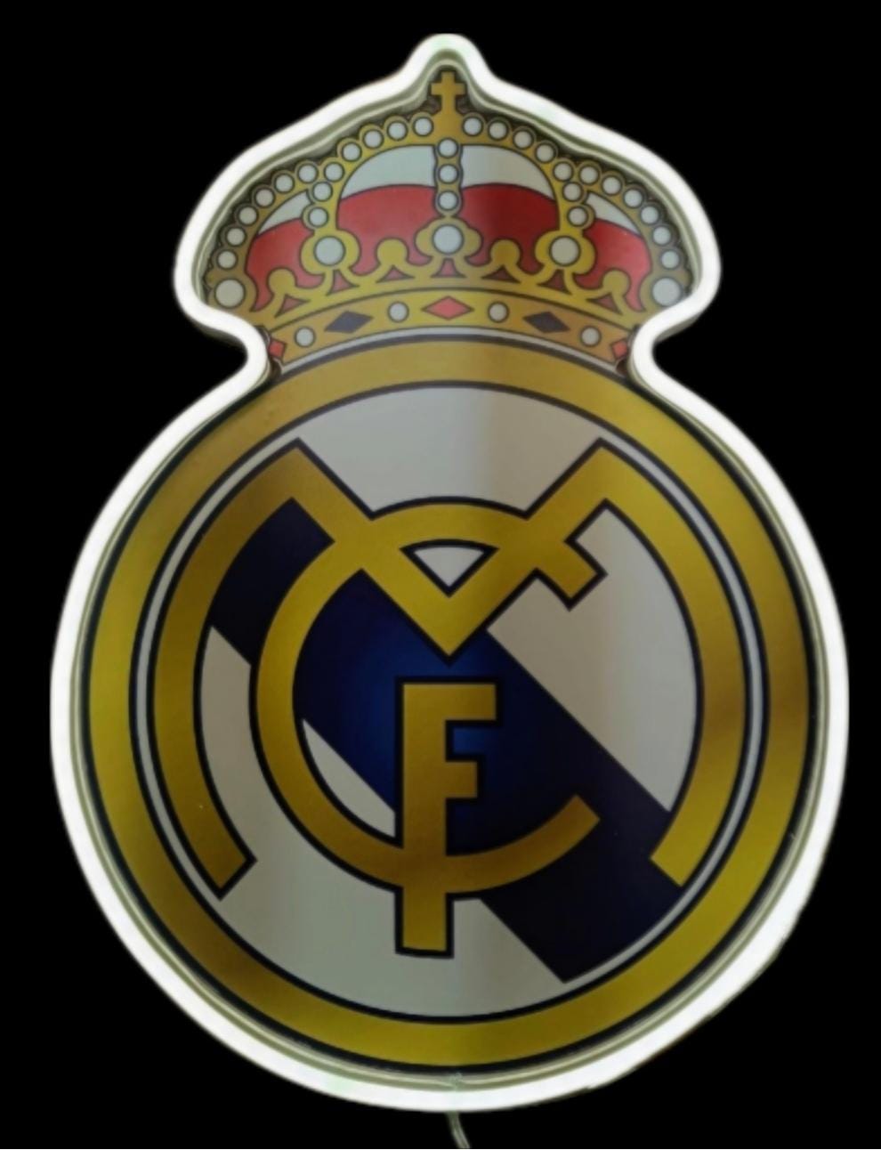 1 escudo Real Madrid con Pantalla metacrilato y vinilo con neón LED de Bar Deportivo, de la lga de futbol, Ambiente de Pub