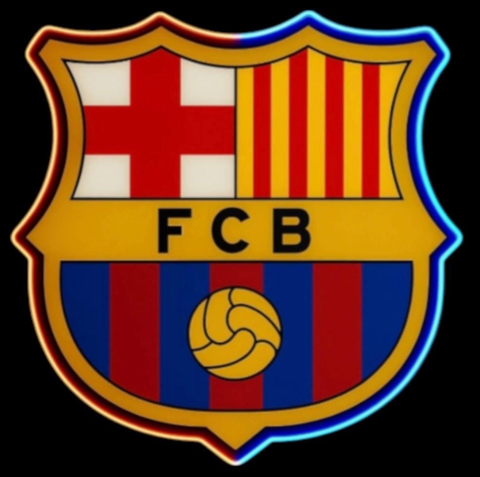 1 escudo Barcelona club de fútbol con Pantalla metacrilato y vinilo con neón LED de Bar Deportivo, de la liga de futbol, Ambiente de Pub