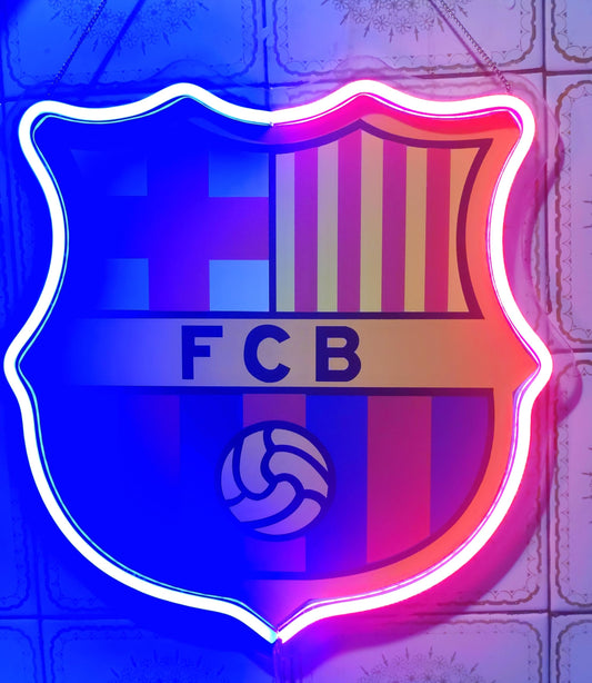 OLOLED Barcelona LED Lámpara de Neón azul y rojo Iluminación Decorativa Azulgrana Medidas aproximadamente 28x35 cm