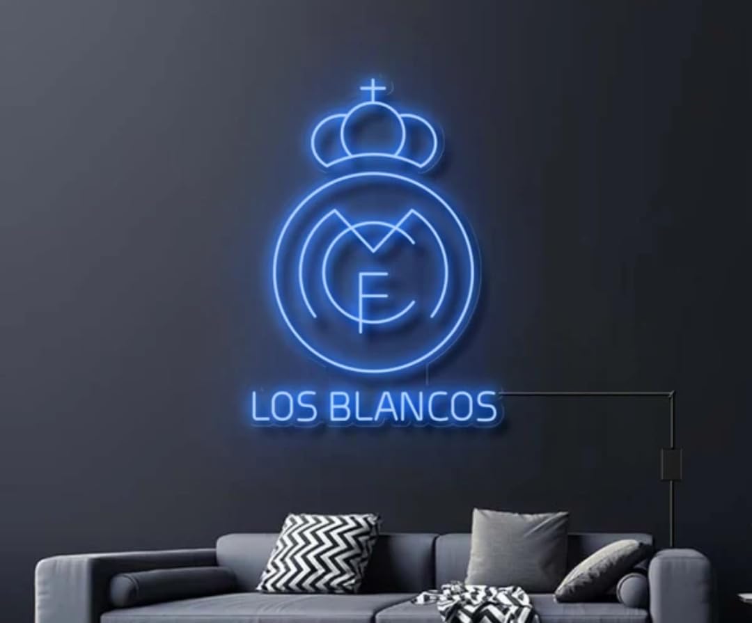 Letrero LED Neón Personalizado (Nombre no incluido) escudo, Iluminación Interior, Diseño escudo R.Madrid.