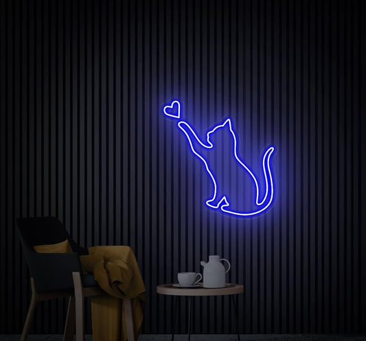 Letrero de Neón LED con Diseño de Gato y Corazón, Luz Decorativa de Pared, Regalo para Amantes de los Gatos, Iluminación para Dormitorio