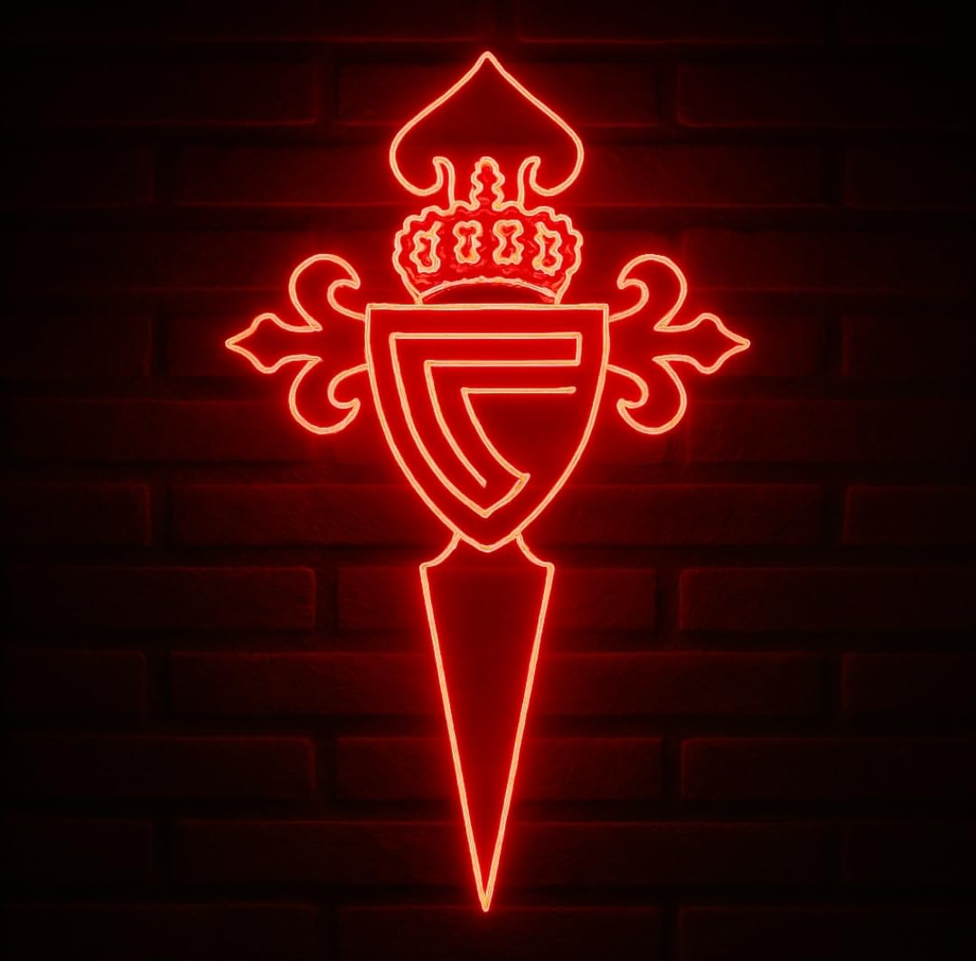 Letrero escudo de fútbol Vigo LED de Neón Decorativo, Corona Real, Luz Roja, Diseño Clásico para Pared