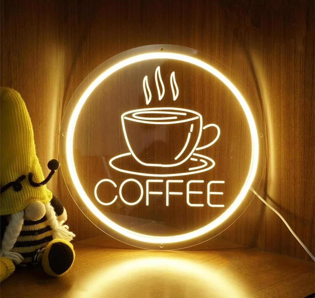 QQY Signo de neón, Letrero de neón de café, letrero de neón acrílico para decoración de paredes, Decoración de negocios, restaurantes y bares (Blanco)