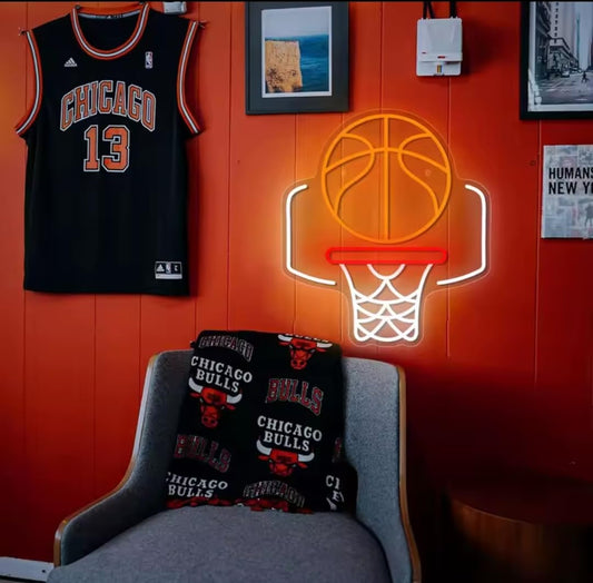 Lámpara LED de Neón de Baloncesto, 40 x 35 cm, Decoración de Pared, Iluminación