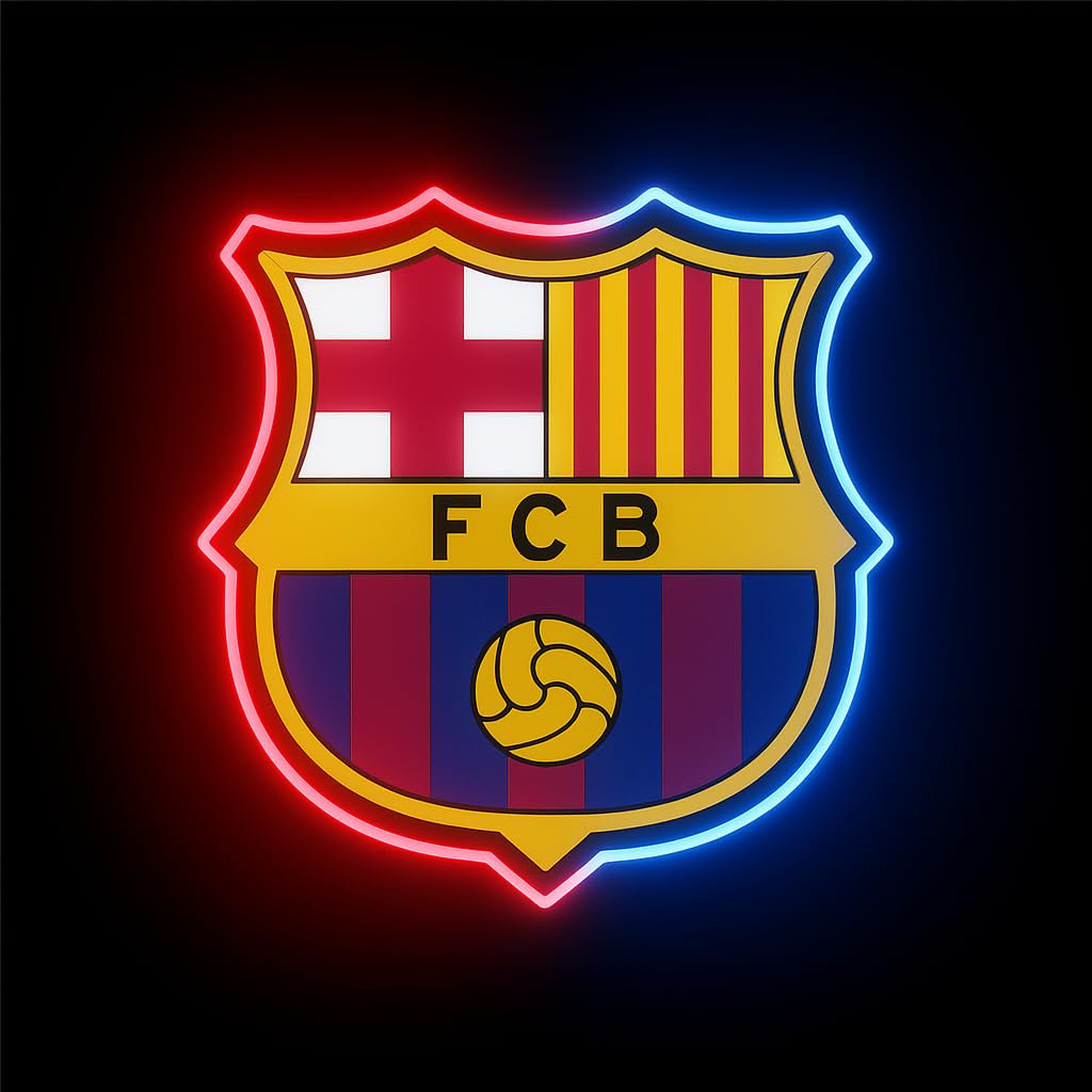SOLOLED Lámpara LED Decorativa Barcelona, Escudo Iluminado, Diseño de Neón Rojo y Azul con Cadena medidas 35x30cm neón y led