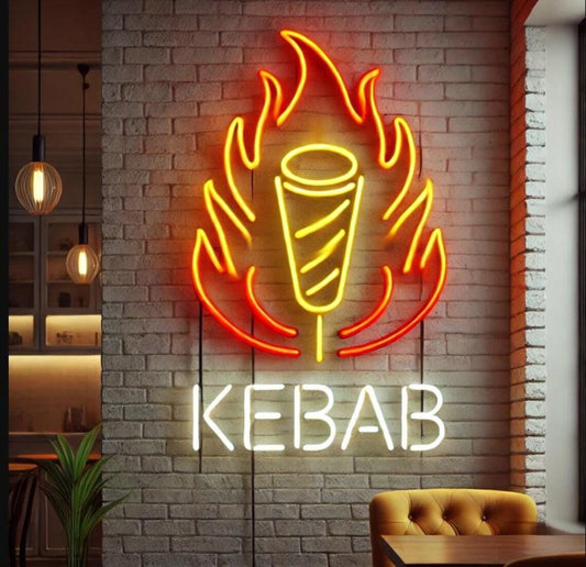 Letrero de kebab, letrero de led neón para doner, Diseño gratuito (cualquier fuente, cualquier imagen de internet, podemos hacerlo)