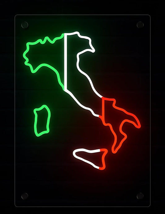 Letrero de Neón LED Italia, Diseño del Mapa Nacional, Iluminación Tricolor Verde-Blanco-Rojo, Montaje en Pared