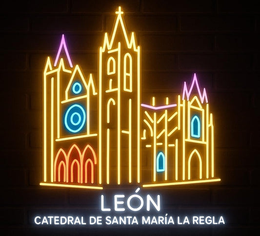 Lámpara LED de Neón Decorativa, Catedral de León, Diseño de Santa María La Regla, Iluminación Multicolor, medidas 84x,56 cm Sin texto solo imágenen en neón led