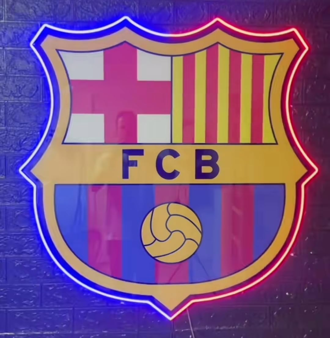 SOLOLED Lámpara LED Decorativa Barcelona, Escudo Iluminado, Luces LED Azul y Rojo medidas 32x30 cm,vinilo, metacrilato,neon led, liga de futbol