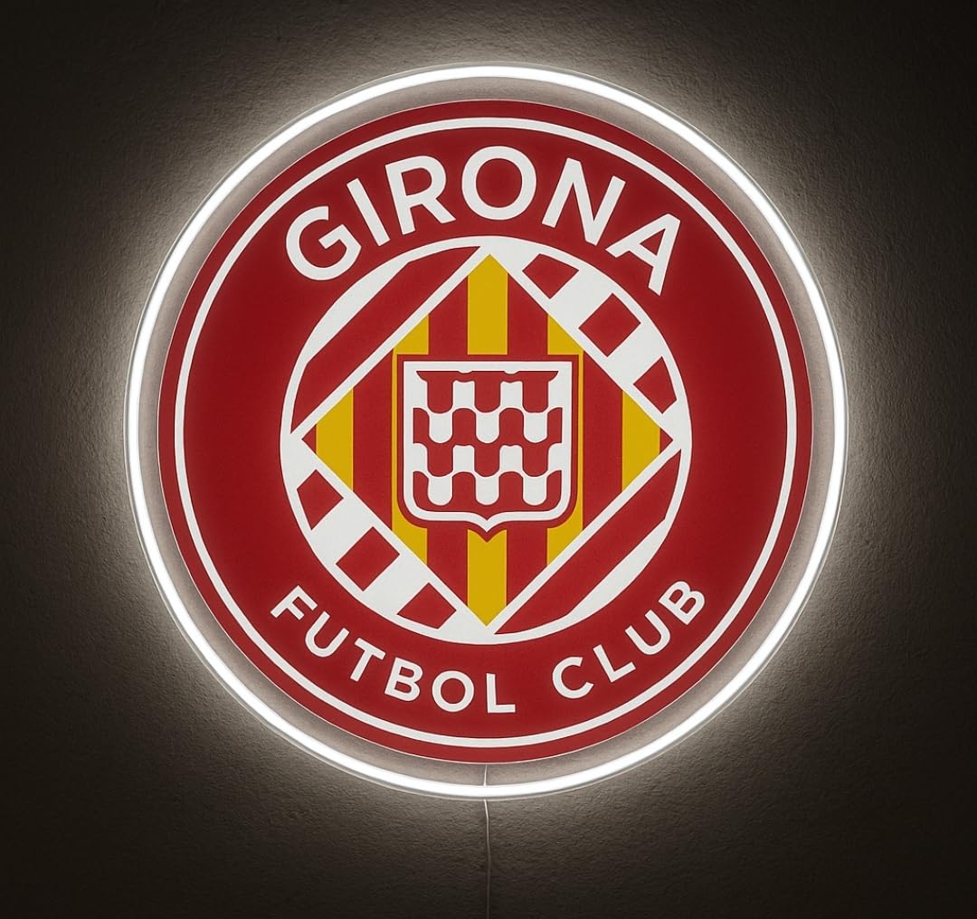 SOLOLED Girona Fútbol Club LED Lámpara de Pared Iluminada, Escudo Rojo y Blanco