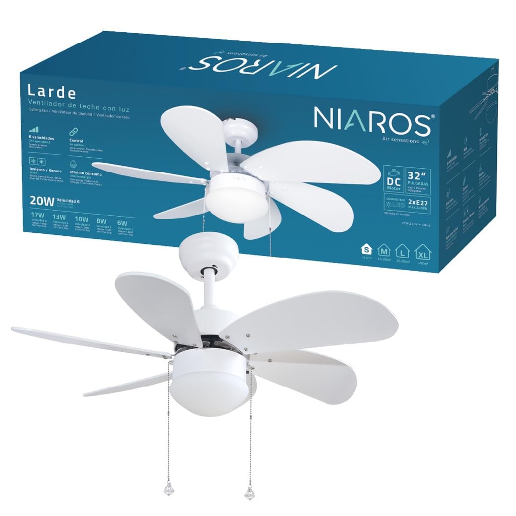 Genérico GSC Evoluion | Ventilador de techo con luz Blanco | Motor DC | Ø82 6 aspas | Ideal estancias <13m2 | Verano/Invierno