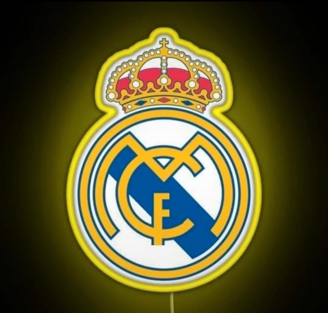 SOLOLED Lámpara LED Decorativa Madrid, Club, Iluminación con Corona Real fútbol neon led,metacrilato,vinilo 40x30 cm medidas