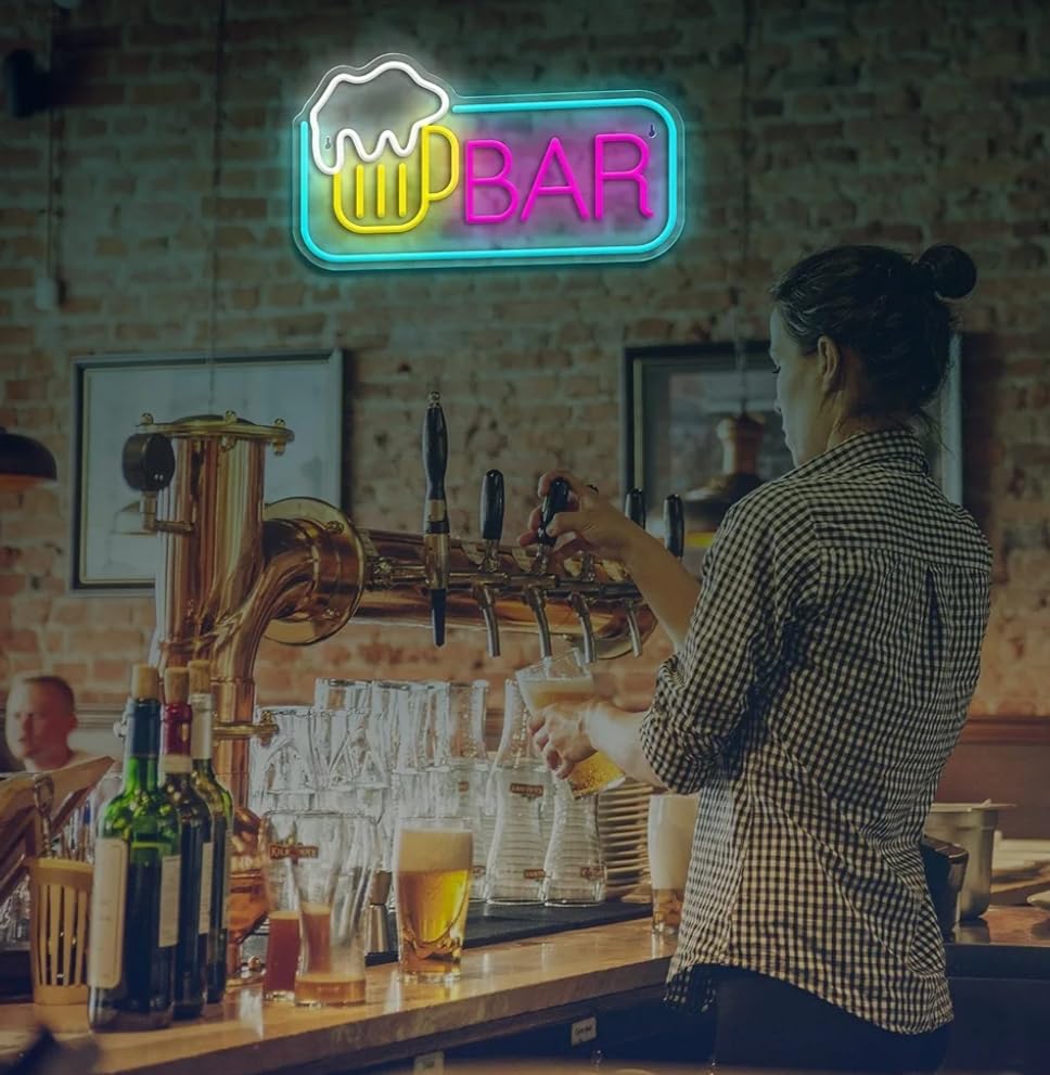 Letrero LED Neón de Bar, Diseño de Cerveza Multicolor, Decoración para Pared de Ladrillo