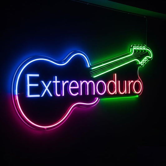 Letrero de Neón LED Decorativo, Diseño de Guitarra Eléctrica, Multicolor, Texto 'Extremoduro'