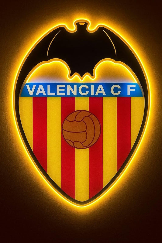 Regalo Valencia Lámpara LED de Pared, Escudo del Club fútbol liga con Iluminación Neón, Decoración Deportiva